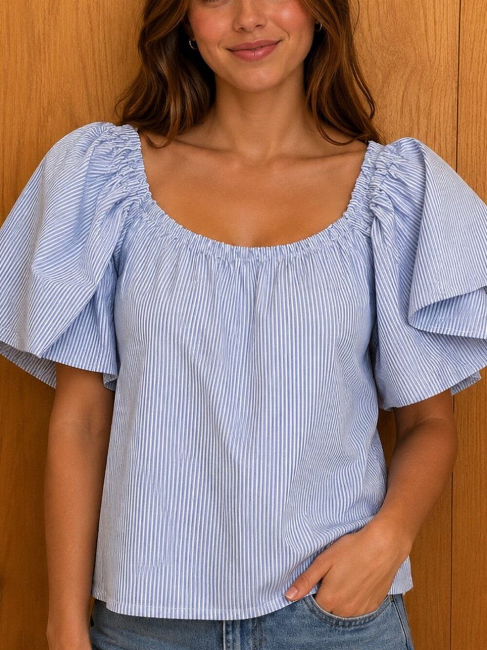 High street Off-Shoulder  Striped Puff-Sleeve top